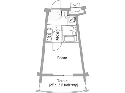 ライオンズテラス武蔵小金井(1K/2階)の間取り写真