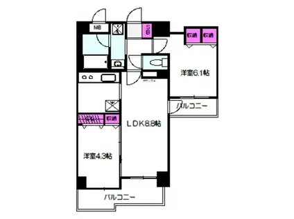 フォルム城東中央(2LDK/4階)の間取り写真