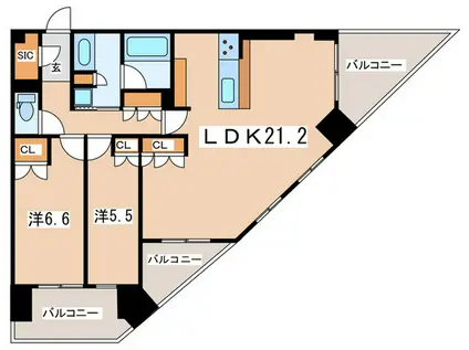 レーベン小田原THE TOWER(2LDK/10階)の間取り写真