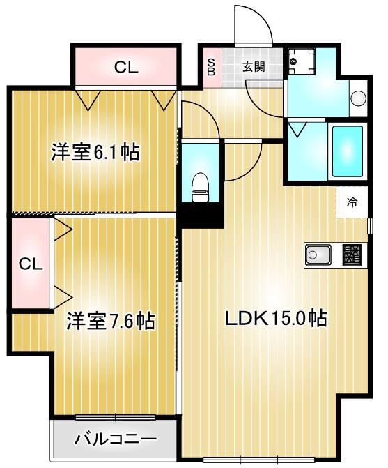 GRAND SOLEIL大須白川(2LDK/7階)の間取り写真