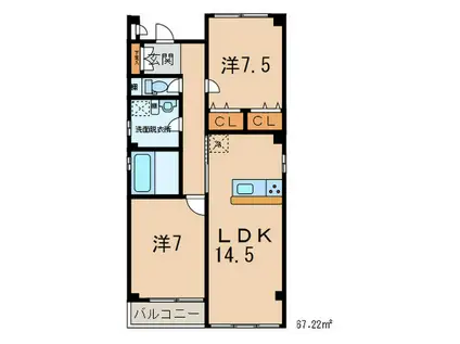 ビーズ西北(2LDK/2階)の間取り写真
