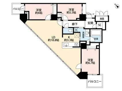 アップルタワー東京キャナルコート(3LDK/12階)の間取り写真