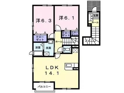 名鉄三河線 吉浜駅(愛知) 徒歩12分 2階建 築19年(2LDK/2階)の間取り写真