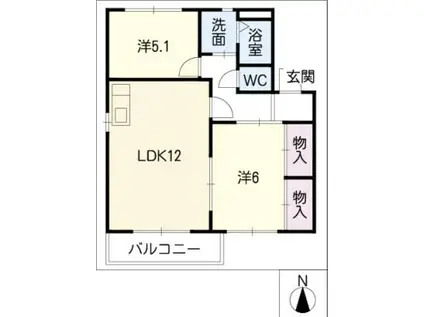 サントゥル ドゥ ソレイユB棟(2LDK/2階)の間取り写真