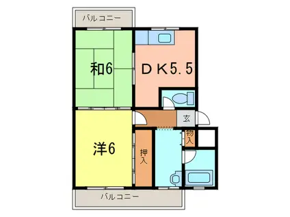 道場山ハイツ(2DK/3階)の間取り写真