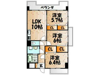 リバージュ中井(3LDK/6階)の間取り写真