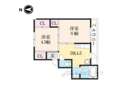ヴィラナリー大和郡山4号棟(2DK/3階)の間取り写真