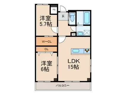 グランメール美園II(2LDK/7階)の間取り写真