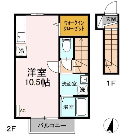 いわちゃ(ワンルーム/2階)の間取り写真