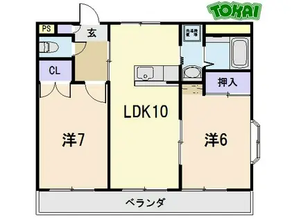 ピュアシュー(2LDK/2階)の間取り写真