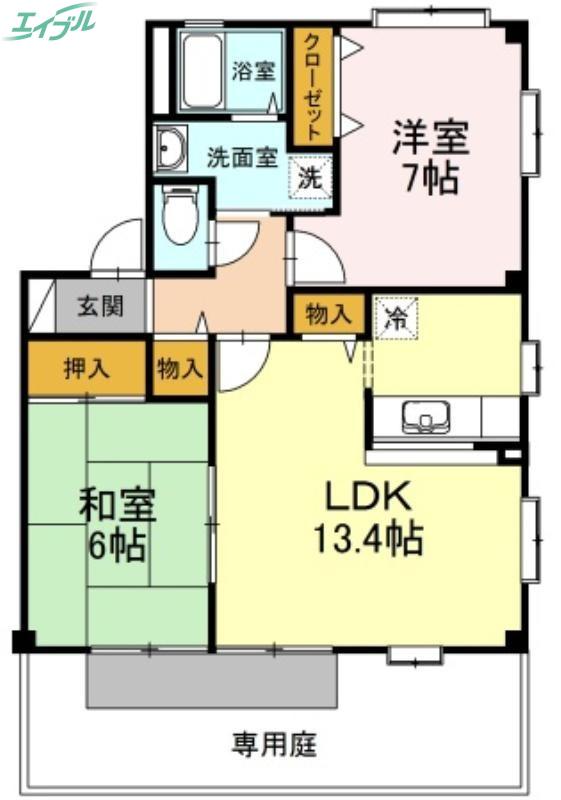 フォブール当新田C(2LDK/1階)の間取り写真