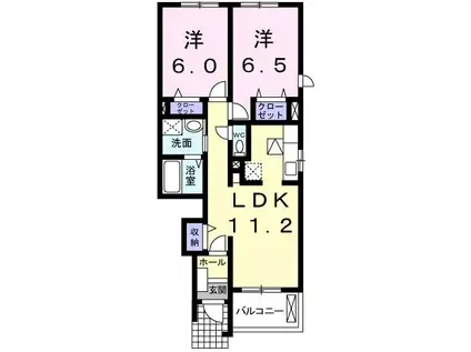 ラ・カーサ(2LDK/1階)の間取り写真