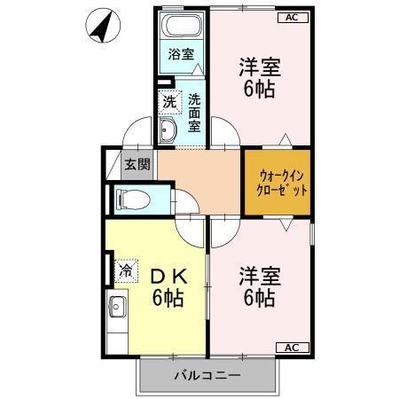 カーサ梨野 A(2DK/2階)の間取り写真