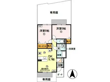 エリシオン日高D棟(2DK/1階)の間取り写真