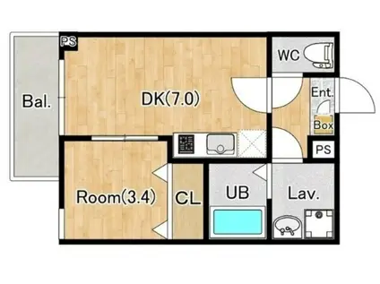 ジーメゾン所沢若狭エスポワール(1DK/2階)の間取り写真