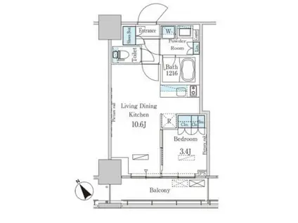 パークアクシス横濱関内SQUARE(1LDK/7階)の間取り写真