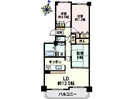 RICウエストコート7番街3番館(3LDK/4階)の間取り写真