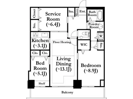 河田町ガーデン(3LDK/22階)の間取り写真