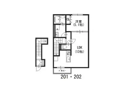 デュラ・カーサいしばしI(1LDK/2階)の間取り写真