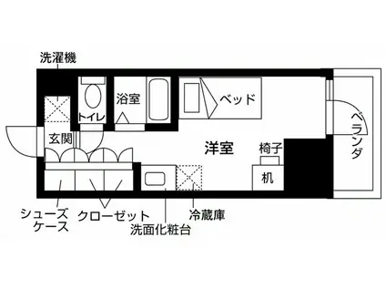 ウエリスアイビー旗の台(ワンルーム/4階)の間取り写真