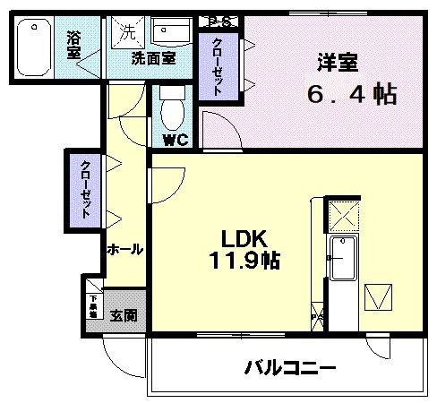 メゾン・ボヌール(1LDK/1階)の間取り写真