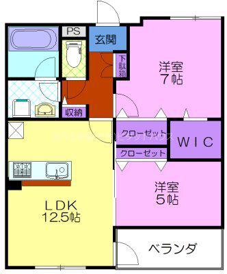 ベルフォート(2LDK/4階)の間取り写真