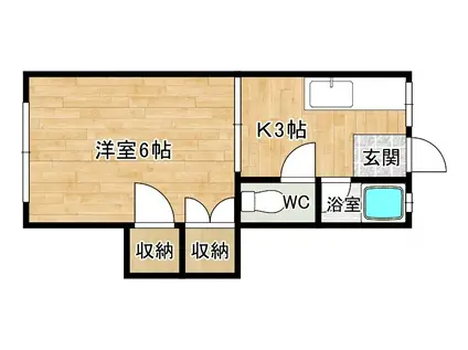 ハイツ到津の森(1K/2階)の間取り写真