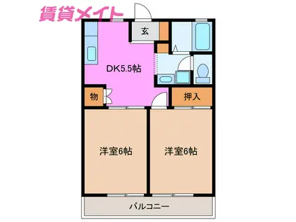 ハピネス三田(2K/1階)の間取り写真