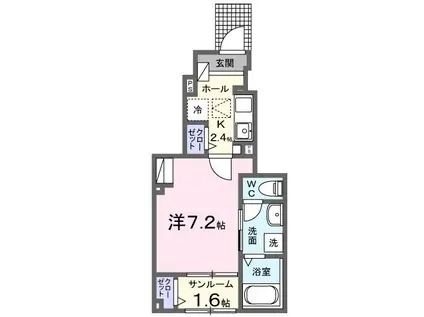 カルム栄町I(1K/1階)の間取り写真