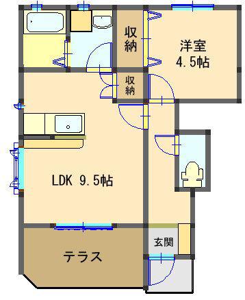 アンテクゥール D(1LDK/1階)の間取り写真