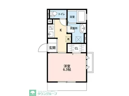 ジェンティーレ・トリヤマII(1K/1階)の間取り写真