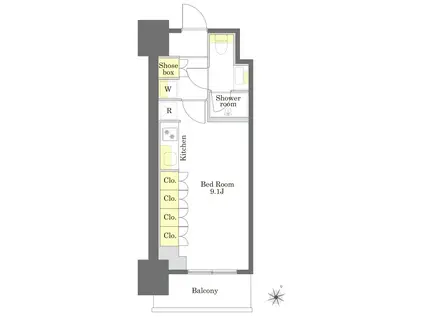 プライムメゾン白金高輪(ワンルーム/10階)の間取り写真