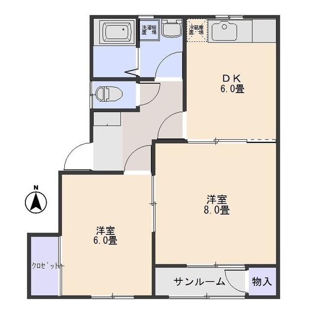 ルシエールB(2DK/1階)の間取り写真