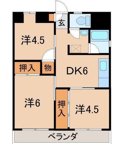 ハイジー松山(3DK/5階)の間取り写真