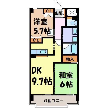 エクセレントみずの(2DK/5階)の間取り写真