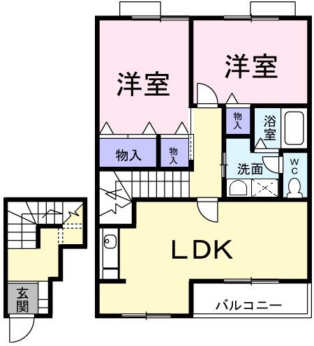 プランタンB(2LDK/2階)の間取り写真