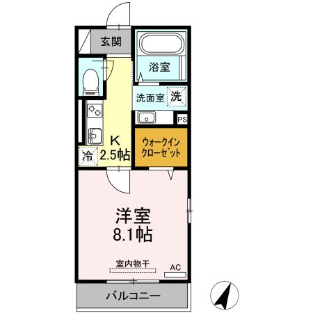 D-ROOMメゾン保田窪(1K/2階)の間取り写真