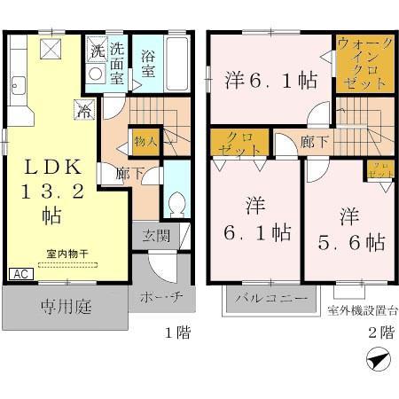 パークハイム向陽 B棟(3LDK/1階)の間取り写真