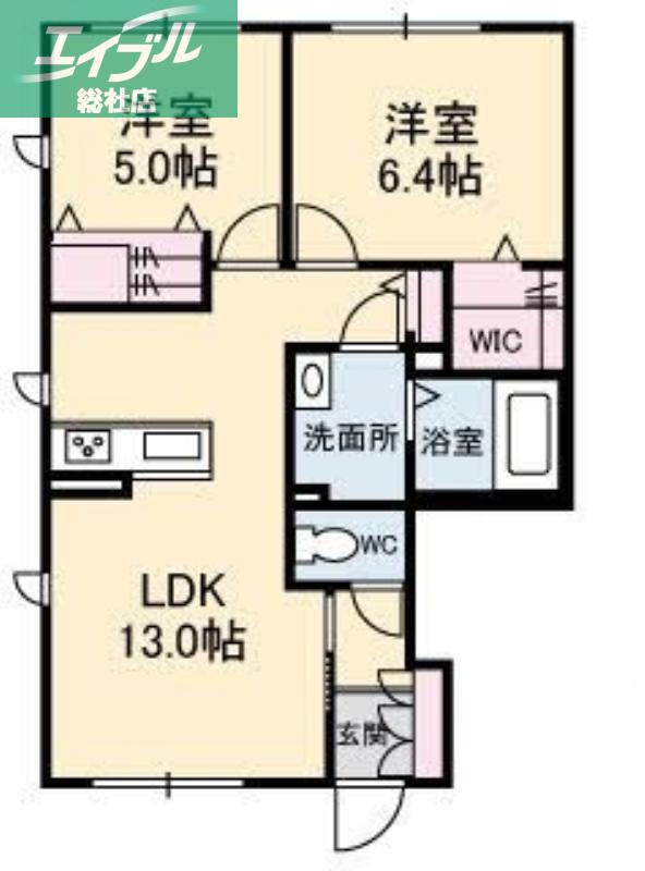 RAINBOW中島 D棟(2LDK/1階)の間取り写真