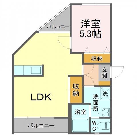 静岡鉄道静岡清水線 新静岡駅 徒歩13分 5階建 築40年(1LDK/2階)の間取り写真
