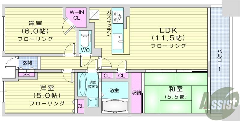 ドゥーエ仙台イースト(3LDK/9階)の間取り写真