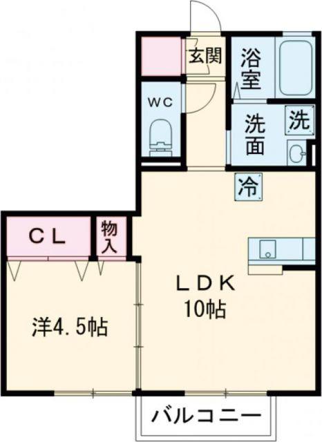 リビングタウン高松中央A棟(1LDK/2階)の間取り写真