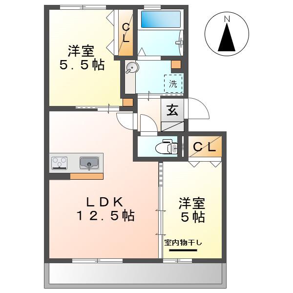 プランドール大高I(2LDK/1階)の間取り写真