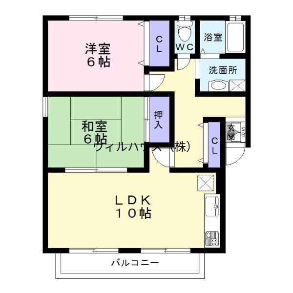 パークハイム南花田B棟(2LDK/1階)の間取り写真
