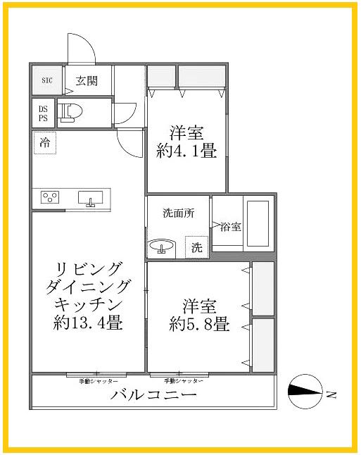 ヒル・シャンス大倉山(2LDK/1階)の間取り写真