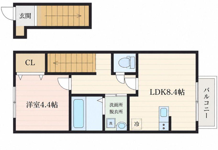 クラシア富沢(1LDK/2階)の間取り写真