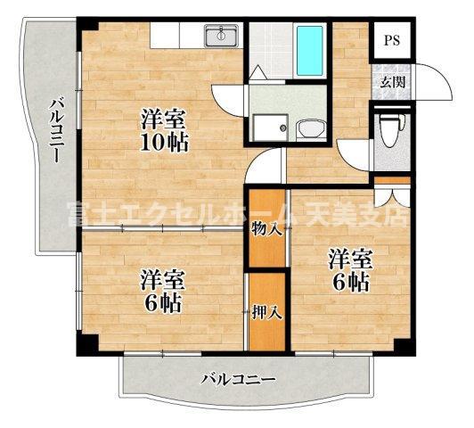 パシフィック天美第20ビル(2LDK/2階)の間取り写真