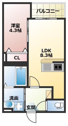 リエート 大橋町(1LDK/1階)の間取り写真