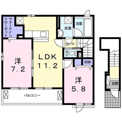 プランドール 弐番館(2LDK/2階)の間取り写真