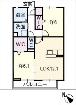 ウィスタリア平子(2LDK/1階)の間取り写真